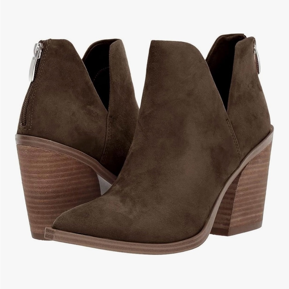 Coffee Suede Block Heel Shoes Booties